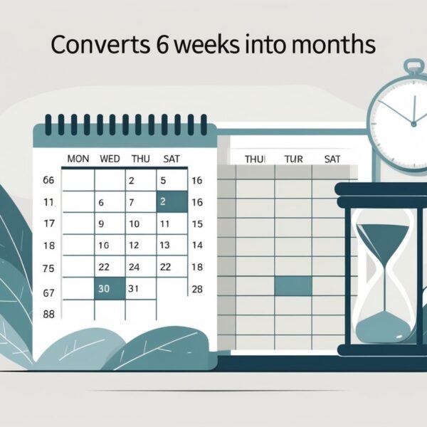 Ilustração mostrando um calendário com seis semanas destacadas e uma representação de três meses para explicar a conversão de semanas em meses.