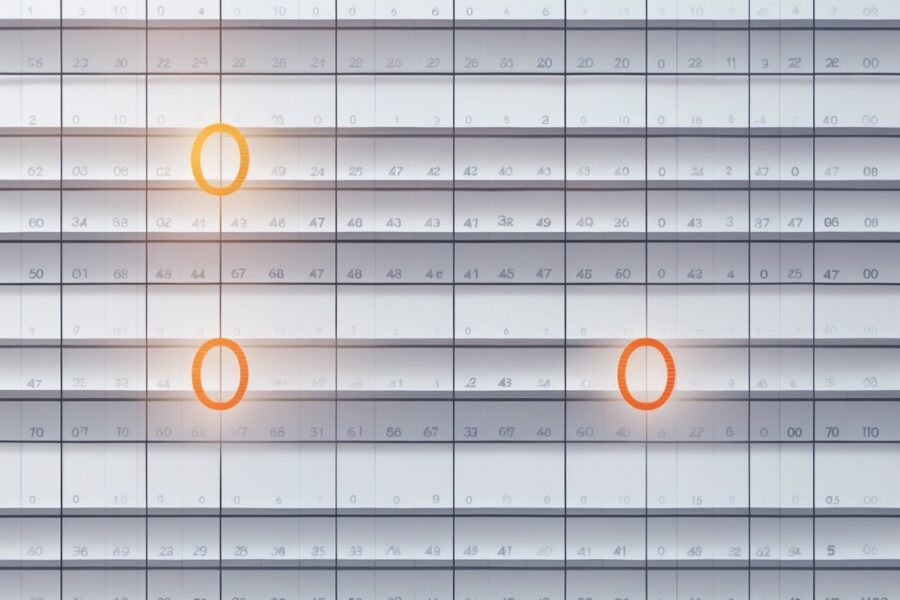 Sequência de números de 0 a 100 com os zeros destacados para mostrar quantos zeros existem nesse intervalo.