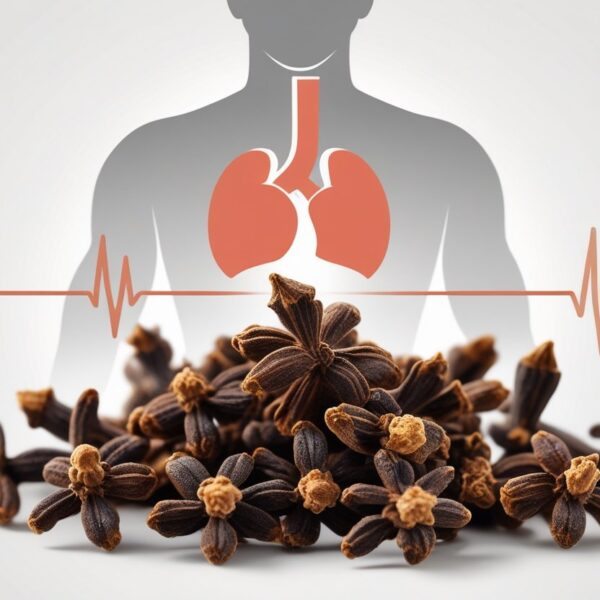 Ilustração mostrando cravos-da-índia em primeiro plano e uma silhueta humana ao fundo com um símbolo de pulsação no peito.