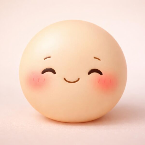 Rosto pequeno e sorridente com expressão suave e amigável.