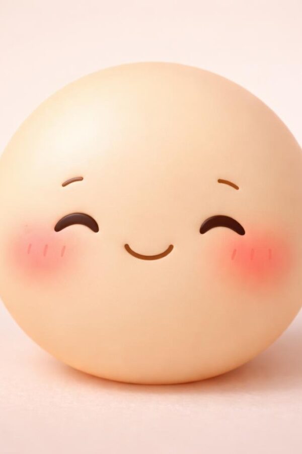 Rosto pequeno e sorridente com expressão suave e amigável.