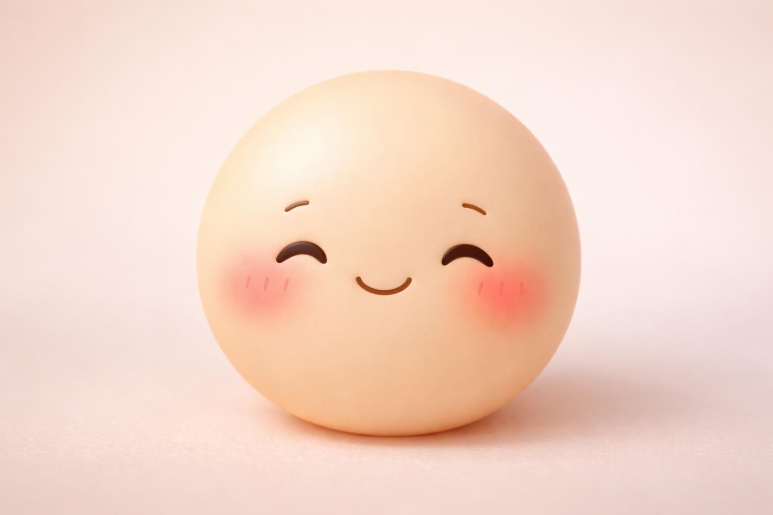 Rosto pequeno e sorridente com expressão suave e amigável.